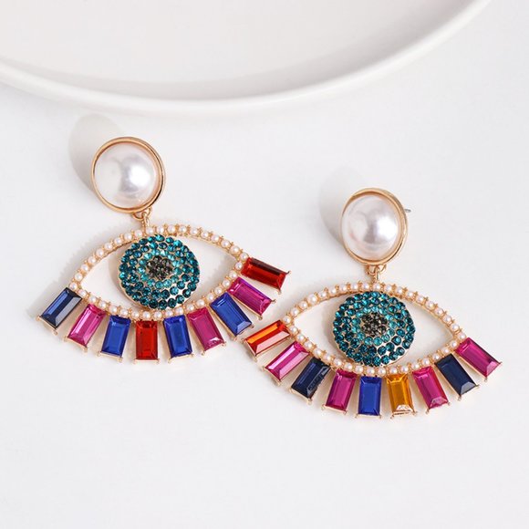 Jewelry - Multi Color Large Evil Eye Earrings